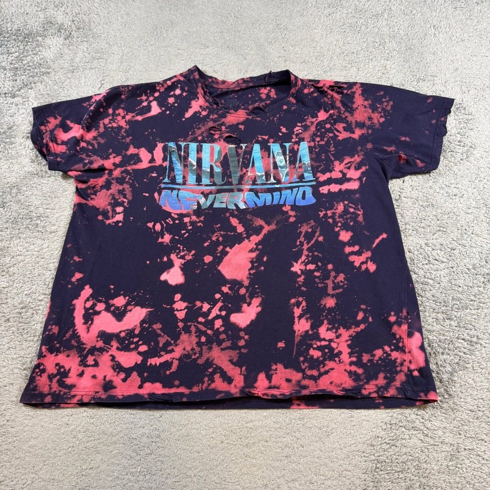 Nirvana Nevermind Graphic T Shirt XXL Black Pink Bleach Dye Distressed Tracklist